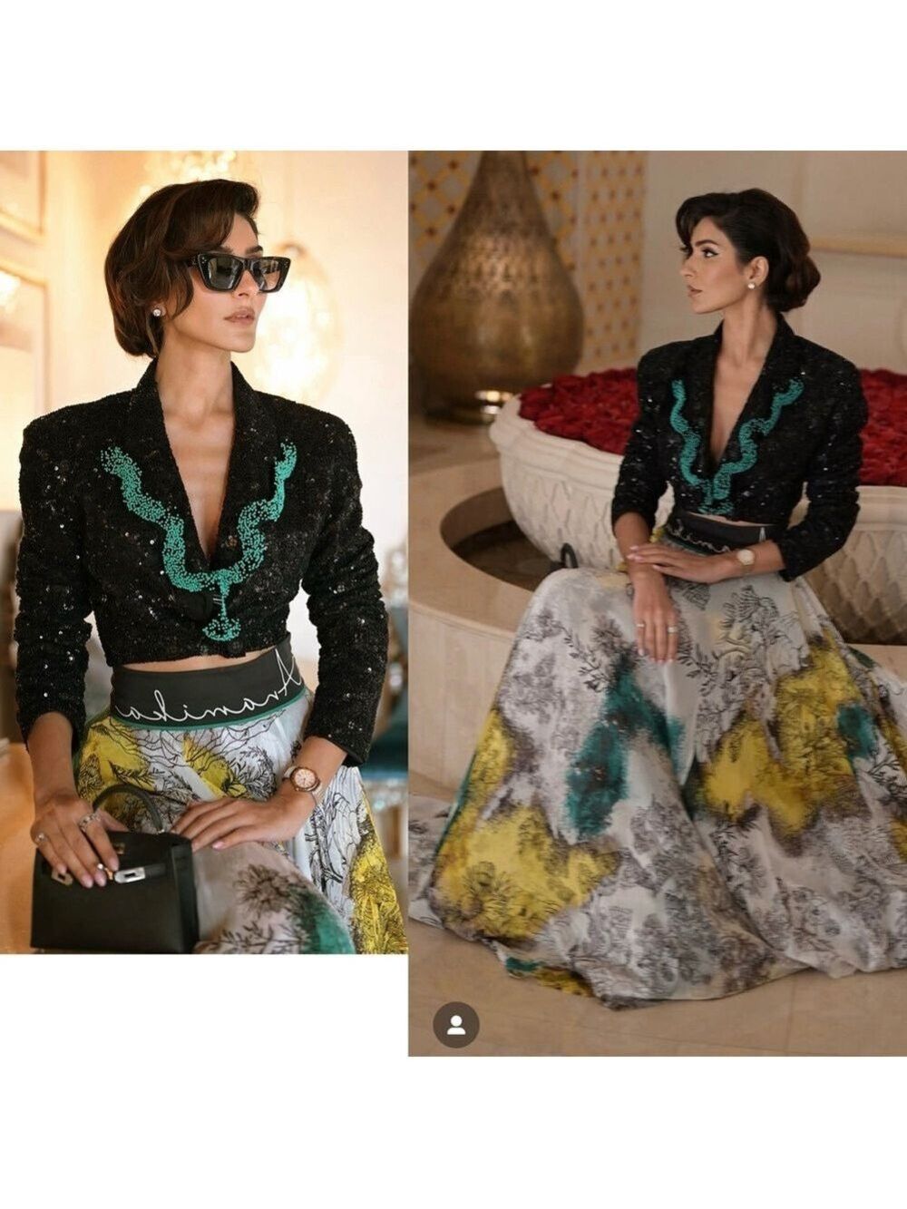Anamika Khanna H&M Cropped hand-embroidered Beaded Sequin Blazer Black Green XXL